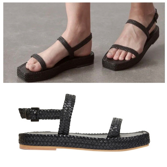 St. Agni Shoes - St. Agni Lori Woven leather Sandals Resortwear Coastal US 8 Black Scandi Girl